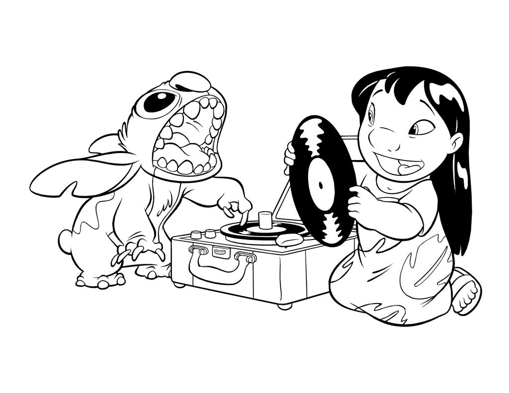 Plansa de colorat cu Lilo si Stitch 4 5